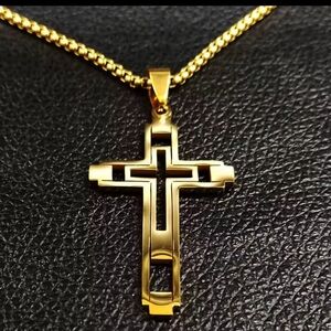Stainless SteelGold Cross Pendant Necklace  23 Inch L